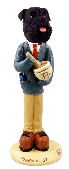 Black Schnauzer Uncropped Ears Pharmacist Doogie Collectible Dog Figurine