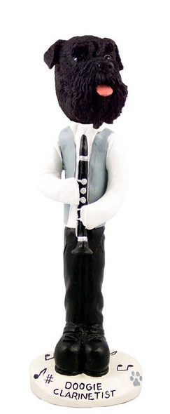 Black Schnauzer Uncropped Ears Clarinetist Doogie Collectible Dog Figurine