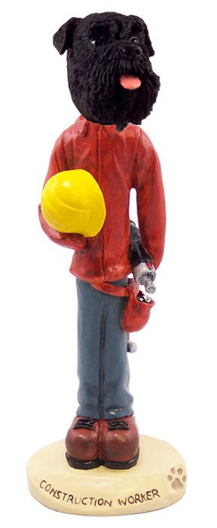 Black Schnauzer Uncropped Ears Construction Worker Doogie Collectible Dog Figurine