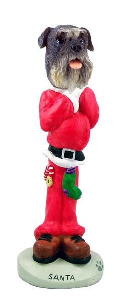 Gray Schnauzer Uncropped Ears Santa Doogie Collectible Dog Figurine