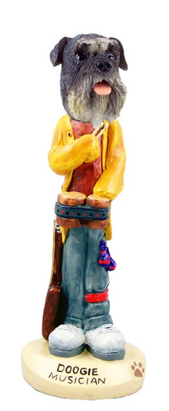 Gray Schnauzer Uncropped Ears Musician Doogie Collectible Dog Figurine