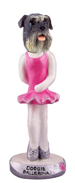 Gray Schnauzer Uncropped Ears Ballerina Doogie Collectible Dog Figurine