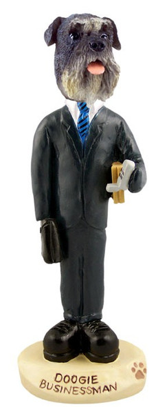 Gray Schnauzer Uncropped Ears Businessman Doogie Collectible Dog Figurine