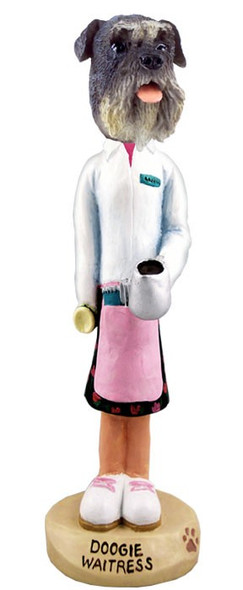 Gray Schnauzer Uncropped Ears Waitress Doogie Collectible Dog Figurine