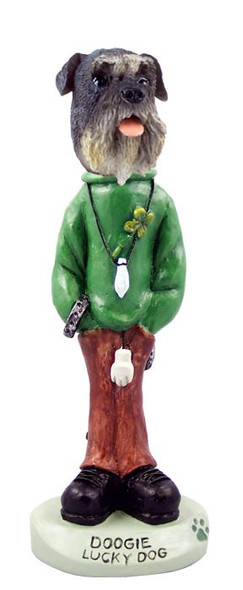 Gray Schnauzer Uncropped Ears Lucky Doogie Collectible Dog Figurine