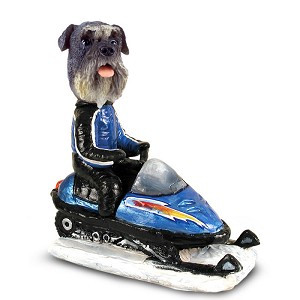Gray Schnauzer Uncropped Ears Snowmobile Doogie Collectible Dog Figurine