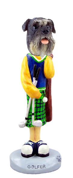 Gray Schnauzer Uncropped Ears Golf Doogie Collectible Dog Figurine