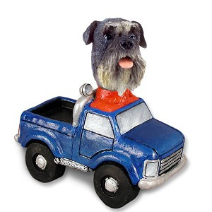 Gray Schnauzer Uncropped Ears Pickup Doogie Collectible Dog Figurine
