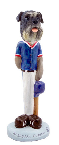 Gray Schnauzer Uncropped Ears Baseball Doogie Collectible Dog Figurine