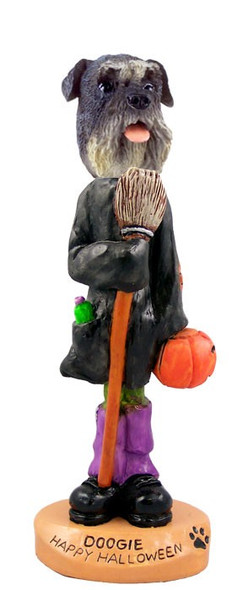 Gray Schnauzer Uncropped Ears Happy Halloween Doogie Collectible Dog Figurine