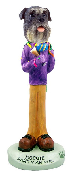 Gray Schnauzer Uncropped Ears Party Animal Doogie Collectible Dog Figurine