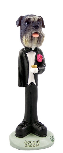 Gray Schnauzer Uncropped Ears Groom Doogie Collectible Dog Figurine