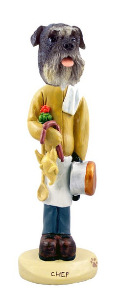 Gray Schnauzer Uncropped Ears Chef Doogie Collectible Dog Figurine