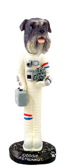 Gray Schnauzer Uncropped Ears Astronaut Doogie Collectible Dog Figurine