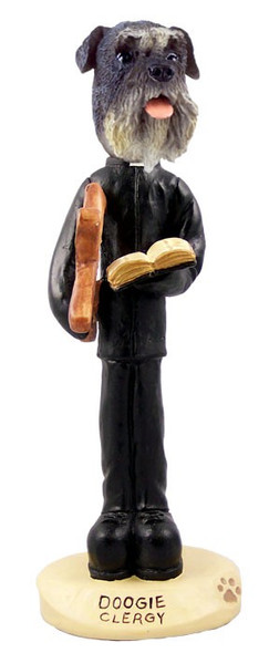 Gray Schnauzer Uncropped Ears Clergy Doogie Collectible Dog Figurine