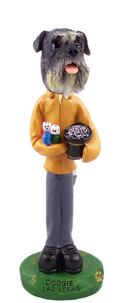 Gray Schnauzer Uncropped Ears Las Vegas Doogie Collectible Dog Figurine