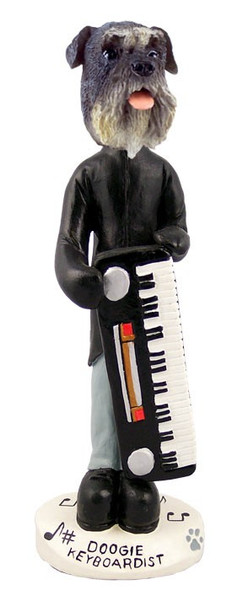 Gray Schnauzer Uncropped Ears Keyboardist Doogie Collectible Dog Figurine
