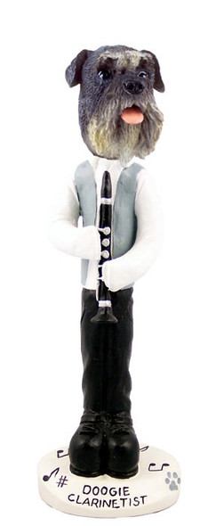 Gray Schnauzer Uncropped Ears Clarinetist Doogie Collectible Dog Figurine