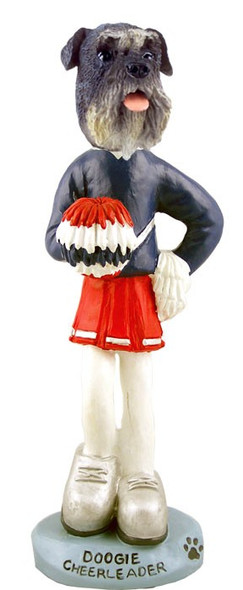 Gray Schnauzer Uncropped Ears Cheerleader Doogie Collectible Dog Figurine