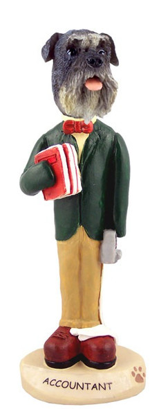 Gray Schnauzer Uncropped Ears Accountant Doogie Collectible Dog Figurine