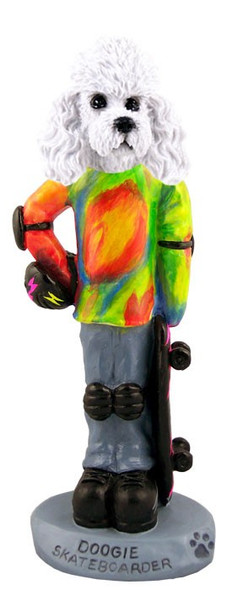 White Poodle with Sport Cut Skateboarder Doogie Collectible Dog Figurine