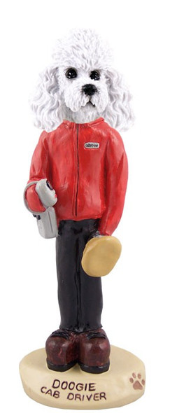 White Poodle with Sport Cut Cab Driver Doogie Collectible Dog Figurine