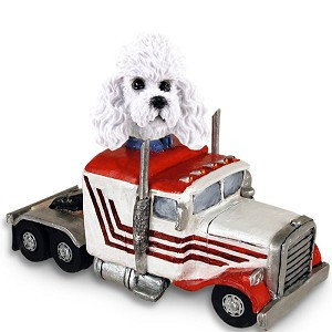 White Poodle with Sport Cut Truck Tractor Doogie Collectible Dog Figurine