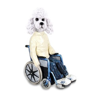 White Poodle with Sport Cut Wheelchair Doogie Collectible Dog Figurine