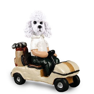White Poodle with Sport Cut Golf Cart Doogie Collectible Dog Figurine