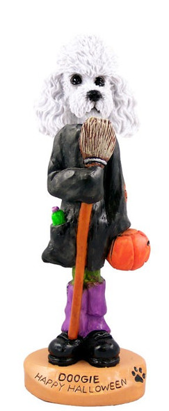 White Poodle with Sport Cut Happy Halloween Doogie Collectible Dog Figurine