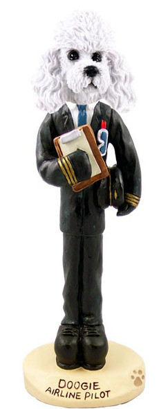 White Poodle with Sport Cut Airline Pilot Doogie Collectible Dog Figurine