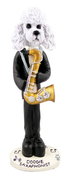 White Poodle with Sport Cut Saxophonist Doogie Collectible Dog Figurine