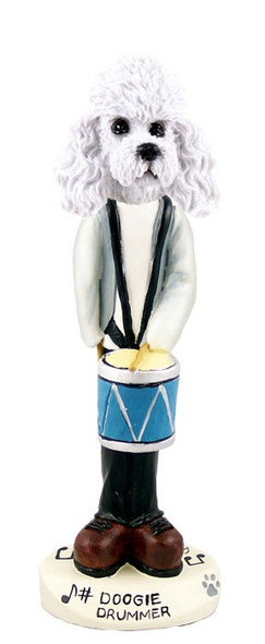 White Poodle with Sport Cut Drummer Doogie Collectible Dog Figurine