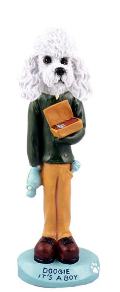 White Poodle with Sport Cut It's a Boy Doogie Collectible Dog Figurine