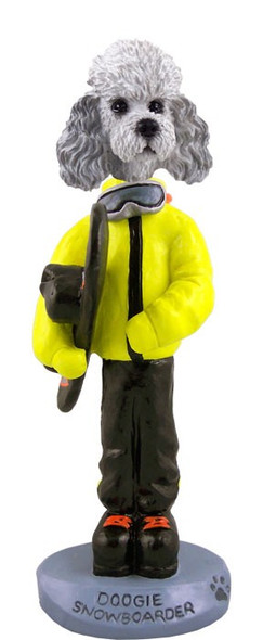 Gray Poodle with Sport Cut Snowboarder Doogie Collectible Dog Figurine