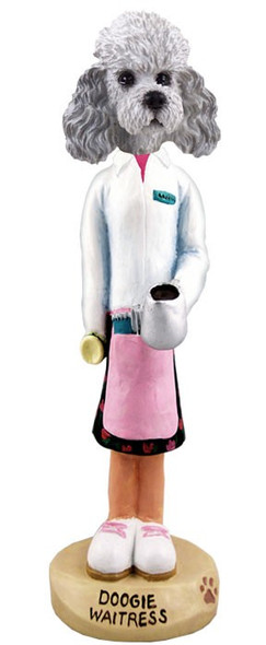 Gray Poodle with Sport Cut Waitress Doogie Collectible Dog Figurine