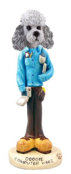 Gray Poodle with Sport Cut Computer Whiz Doogie Collectible Dog Figurine
