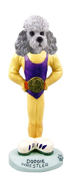 Gray Poodle with Sport Cut Wrestler Doogie Collectible Dog Figurine