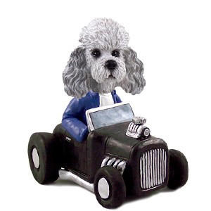 Gray Poodle with Sport Cut Hot Rod Doogie Collectible Dog Figurine