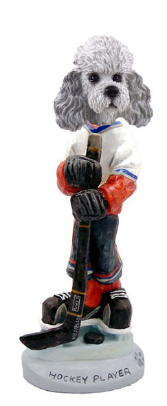 Gray Poodle with Sport Cut Hockey Player Doogie Collectible Dog Figurine