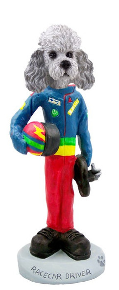 Gray Poodle with Sport Cut Racecar Driver Doogie Collectible Dog Figurine