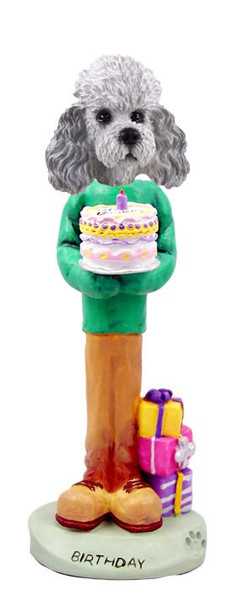 Gray Poodle with Sport Cut Birthday Doogie Collectible Dog Figurine