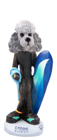Gray Poodle with Sport Cut Surfer Doogie Collectible Dog Figurine