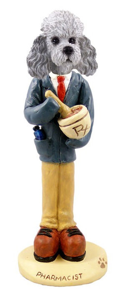 Gray Poodle with Sport Cut Pharmacist Doogie Collectible Dog Figurine