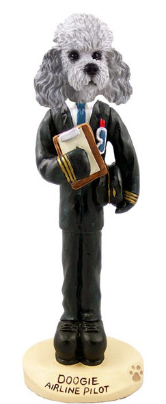 Gray Poodle with Sport Cut Airline Pilot Doogie Collectible Dog Figurine