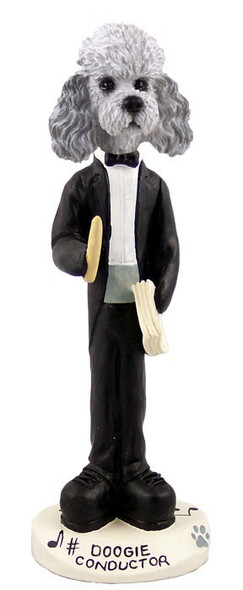 Gray Poodle with Sport Cut Conductor Doogie Collectible Dog Figurine