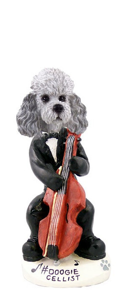 Gray Poodle with Sport Cut Cellist Doogie Collectible Dog Figurine