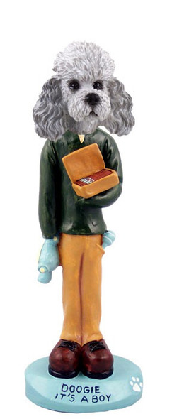 Gray Poodle with Sport Cut It's a Boy Doogie Collectible Dog Figurine