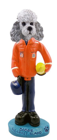 Gray Poodle with Sport Cut U S Coast Guard Doogie Collectible Dog Figurine