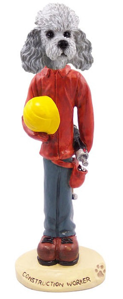 Gray Poodle with Sport Cut Construction Worker Doogie Collectible Dog Figurine